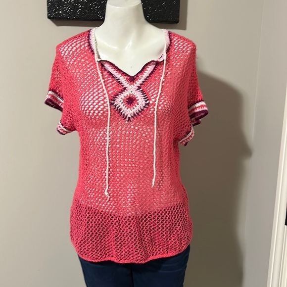 Tommy Bahama linen crochet swim suit cover up top Sz XXS - Picture 2 of 8